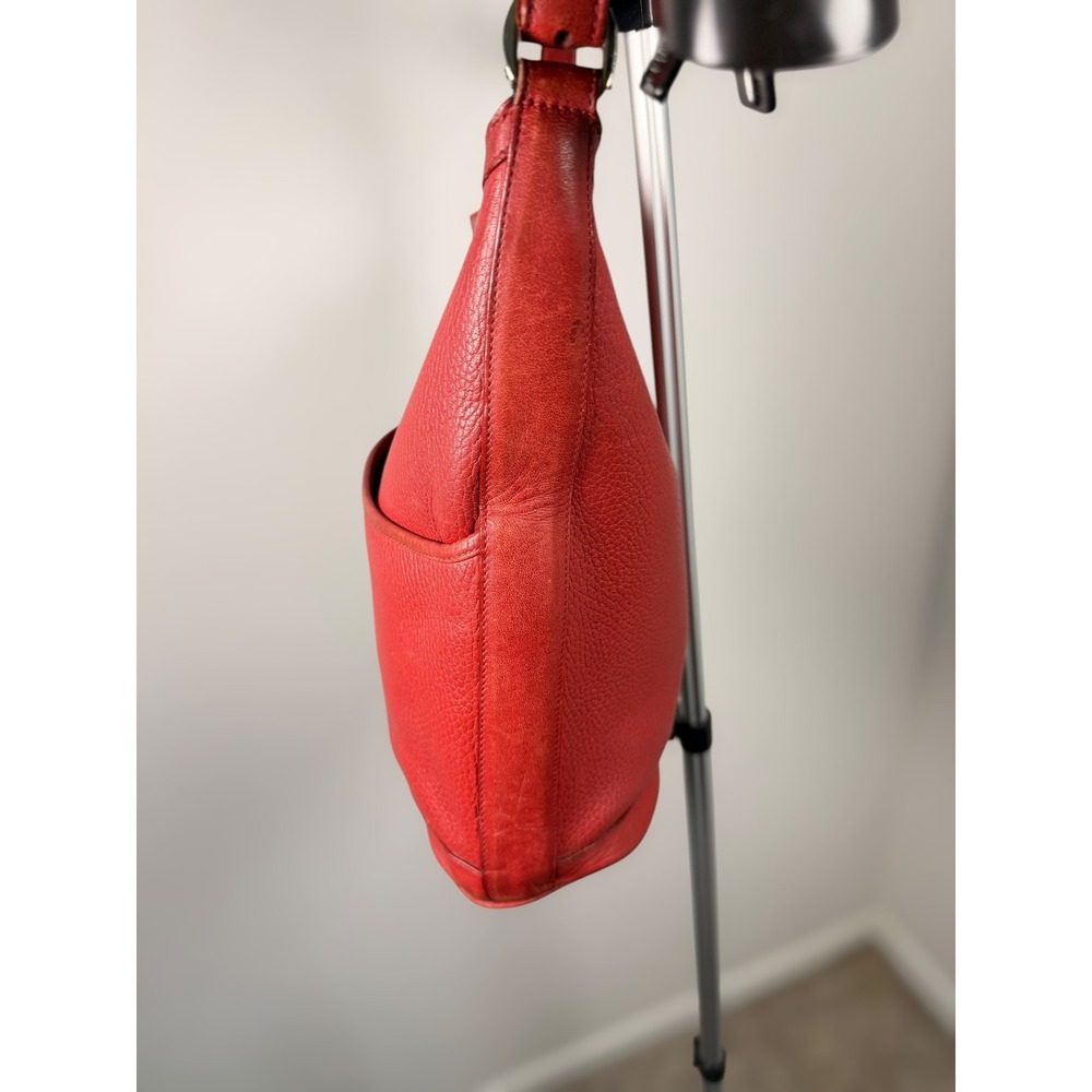 Vintage Mark Cross Italian Pebbled Red‎ Leather Bucket Shoulder Bag Logo Handbag - Picture 3 of 16